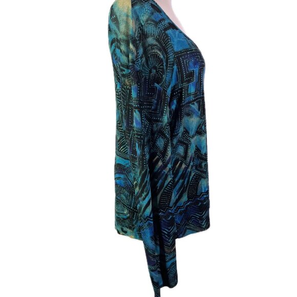Chico's Travelers Size 3 (XL) Thin Slinky Knit Long Sleeve Top Abstract Teal - Picture 6 of 8